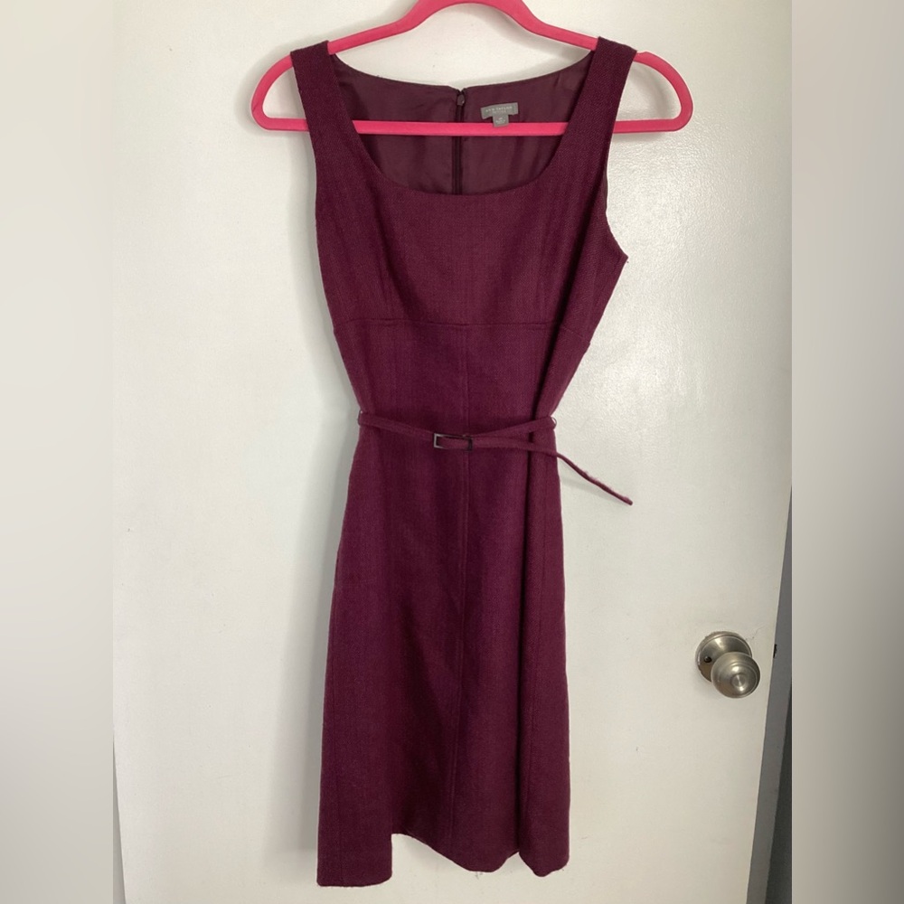 Ann Taylor Sleeveless Midi Virgin Wool Dress in Wine 4P